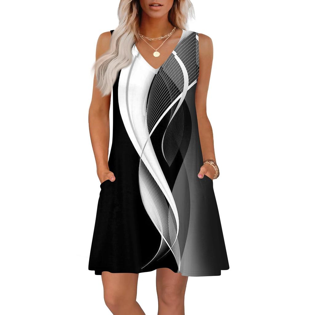 Женские летние платья свободного кроя с принтом V-образным вырезом без рукавов сарафаны пляжное гавайское платье с карманами