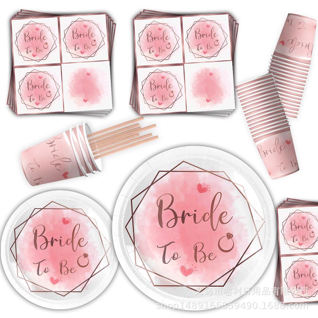 Bride-To-Be Rose Gold Themed Decorative Party Supplies Set Bachelorette Party Venue Arrangement Paper Plates Paper Cups