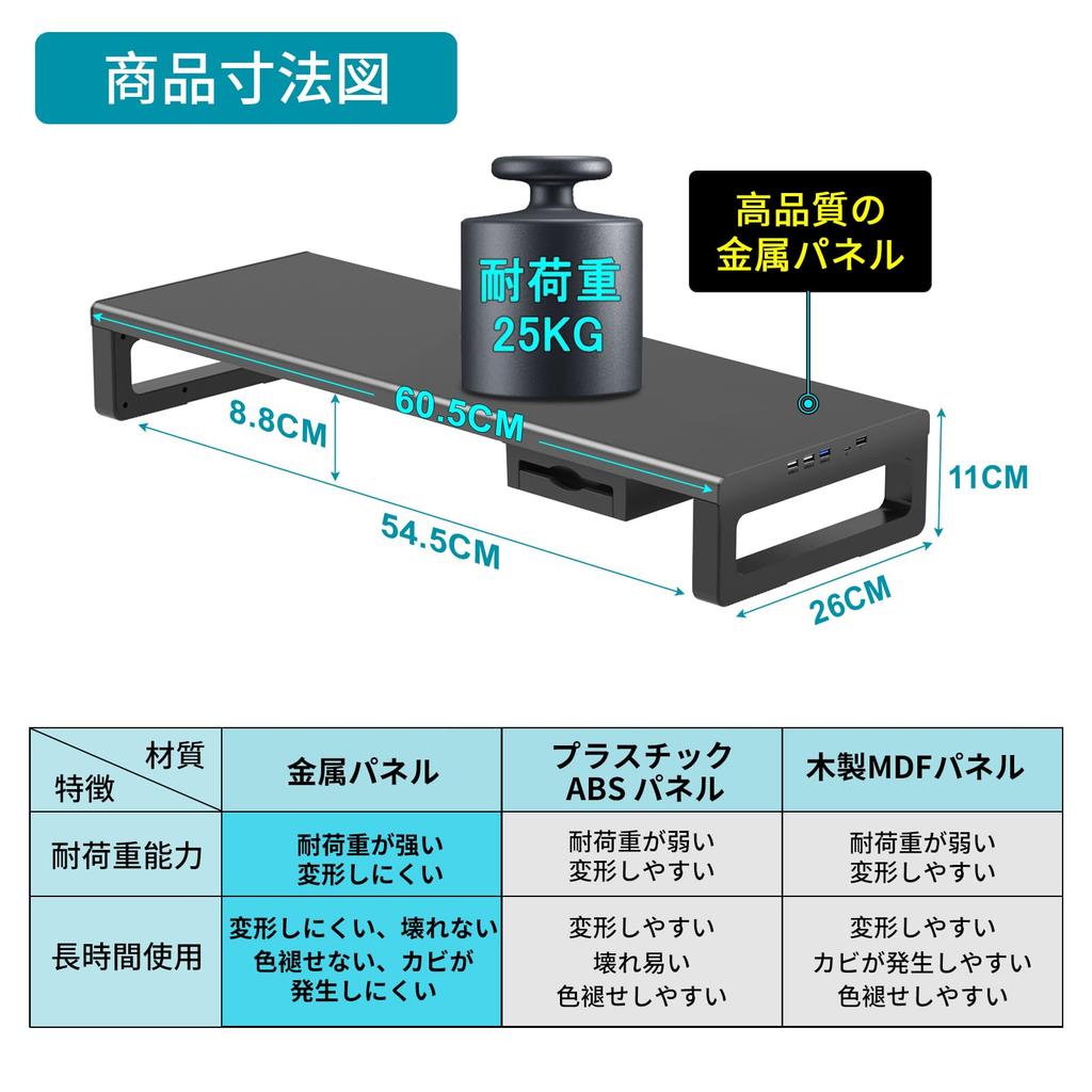 EAYHM Подставка для монитора с данными Настольная подставка с дисплеем с ящиком и монитором для смартфона Подходит для нагрузки 25 кг USB2.0/3.0