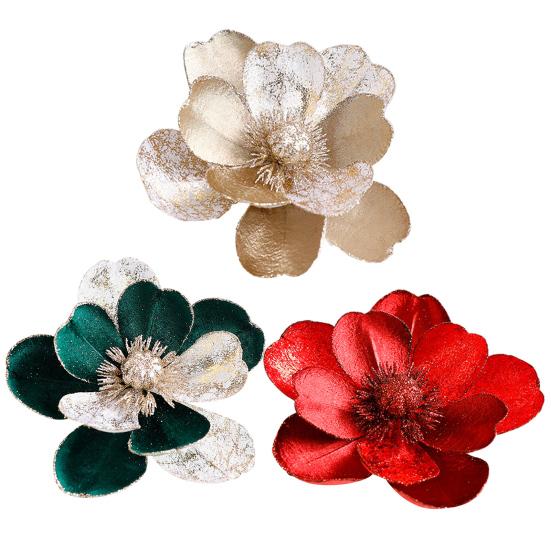 Искусственные цветы пуансеттии Рождественские украшения для елки Бархатные блестящие стебли магнолии Флористические пики для Рождества