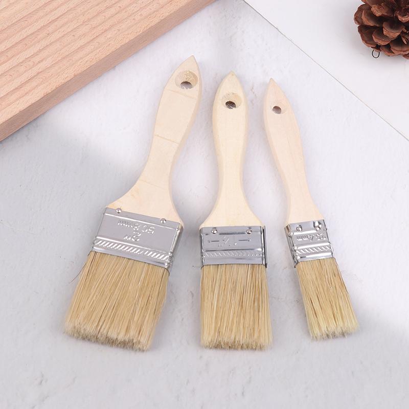 3Pcs Paint Brush Wooden Handle Bbq Brush Soft Hair Painting Brushes For Wall And Furniture Paint Tool Set