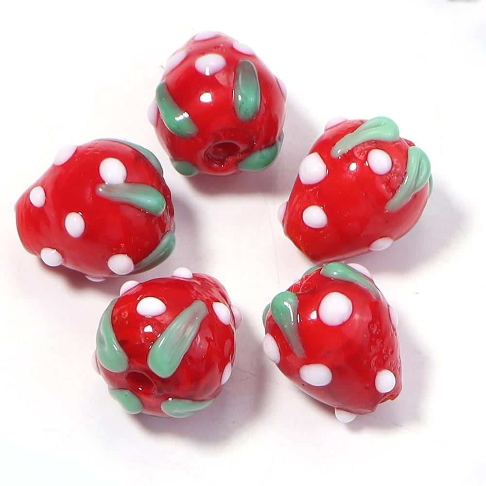 5pcs/lot Cute Strawberry Glass Beads Fruit Lampwork Loose Spacer Beads For Jewerly Making Handmade Bracelet Earrings Accessories
