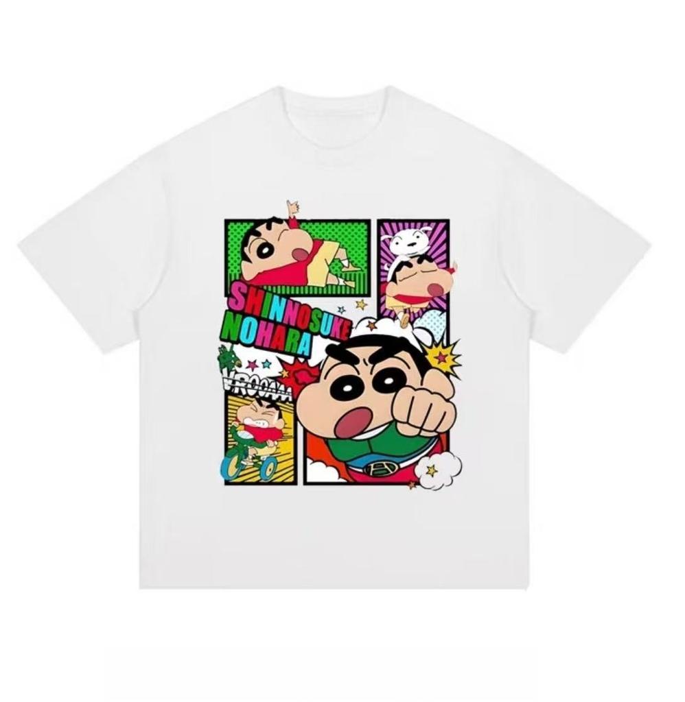 2026 Summer Comic Form Crayon Shinchan Image 100 Cotton Printed Oversize Casual Tshirt Adult Children Parentchild Top y2k