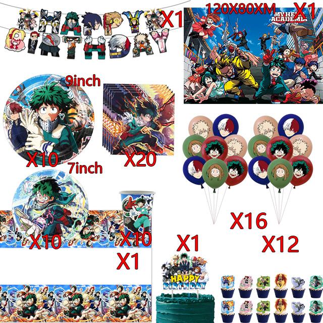 My Heros Academiaed Birthday Themed Party Decorations Balloon Set Tableware Tablecloths Cake Toppers Party Supplies Baby Shower