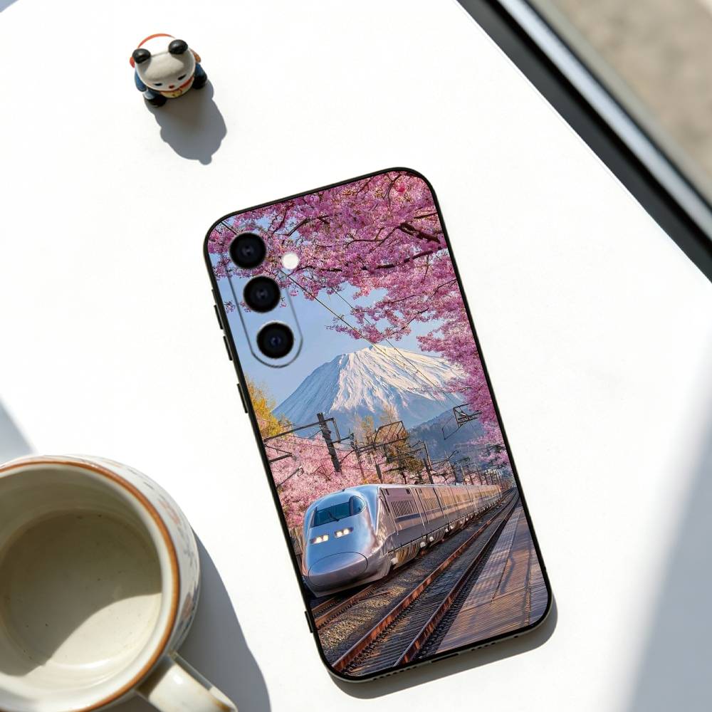 Япония Гора Фудзи Вишня Чехол для телефона для Samsung Galaxy A73, A72, A71, A70, A53, A52, A51, Другие Мягкий черный чехол