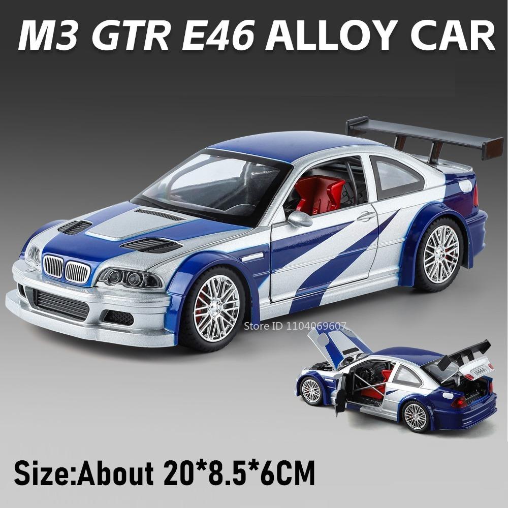 1:24 M3 GTR E46 Модель Гоночный Автомобиль Игрушки Сплав Литье под Давлением Звук Свет Двери Открываются Амортизация Оттянуть Назад Симуляция Суперкары