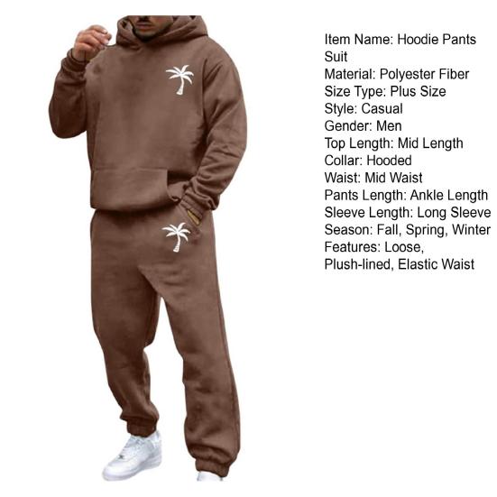 Мужской костюм с капюшоном и брюками, уличный, с плюшевой подкладкой, большой размер, свободный спортивный костюм для улицы, однотонный зимний спортивный костюм, комплект из брюк с завязками на щиколотках