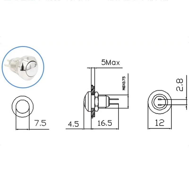 Waterproof M8 Metal Push Button Switch 8mm ON OFF Mini Momentary Electric Switch Screw Terminal No Led