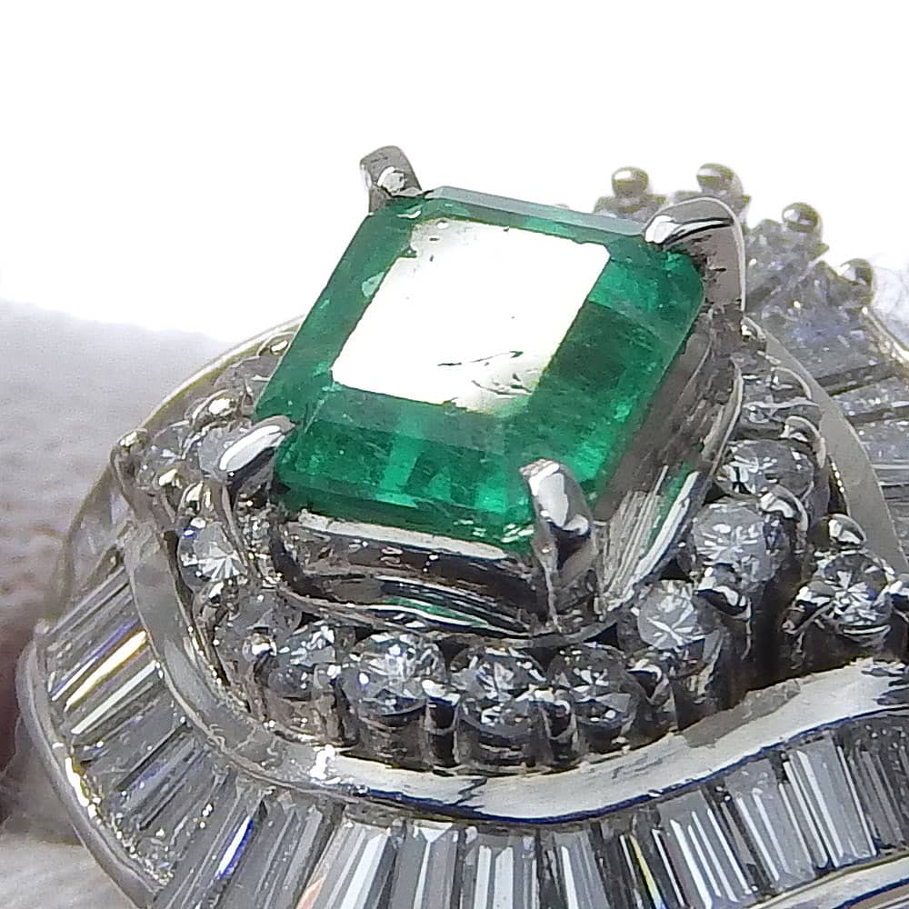 Ring Pt900Platinum/Emerald/diamond #7.2(US Size) 9.4g Women Used