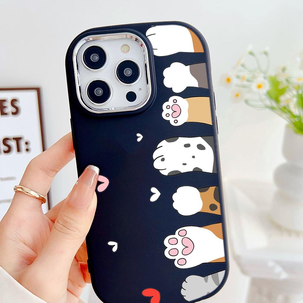 LZ9 мультяшный кот милый художественный дизайн мягкий чехол для телефона Samsung S24 Ultra S23 Plus S21 A16 A54 A34 A06 Infinix Hot 40 30i защита объектива противоударный чехол