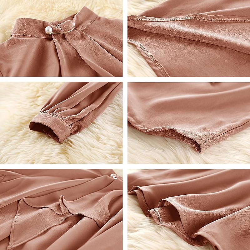 [xppe] блузка с длинным рукавом женская с V-образным вырезом однотонная освежающая с лентой офисная платье стройнящая повседневная шифоновая расслабляющая модная для работы