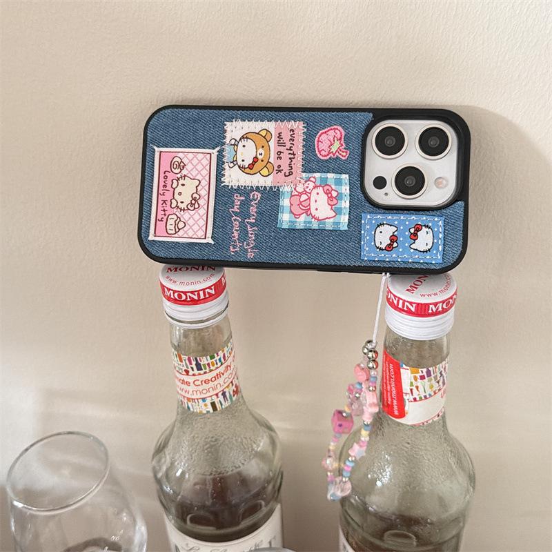 Корейский джинсовый чехол для телефона с вышивкой кота для iPhone 17/16 Pro Max/15/14