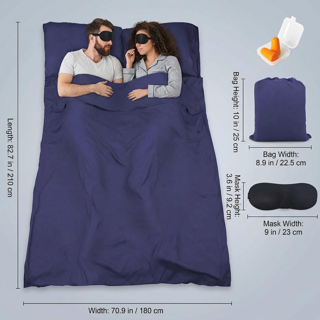 Sleeping Bag Liner Travel Sheet & Adult Sleep Sack Camping Sheets Travel Sleep Sack for Backpacking Hotels & Hostels  Lightweight Single &Double Tra