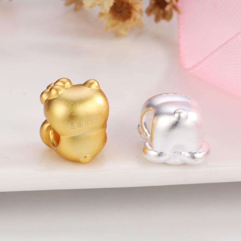 Стерлинговое серебро 999 Hello Kitty Бант Узел Бусины Мультяшный Кот Ручная работа Веревка Украшения Свободные бусины