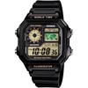 Часы Casio World Time AE-1200WH-1BV с цифровым дисплеем, черные с золотым покрытием, ЖК-экран, мужские наручные часы