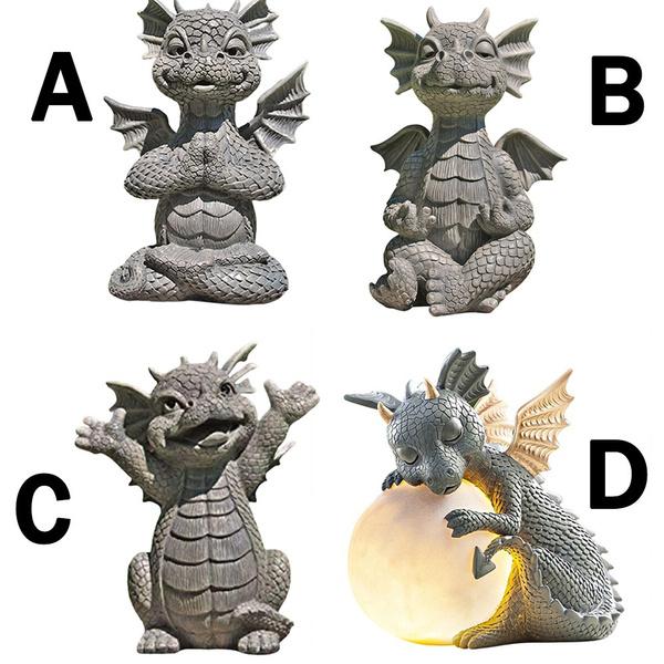 New 4 Styles Small Dinosaur Shape Meditation Sculpture Dragon Meditated Statue Resin Crafts Home Decor