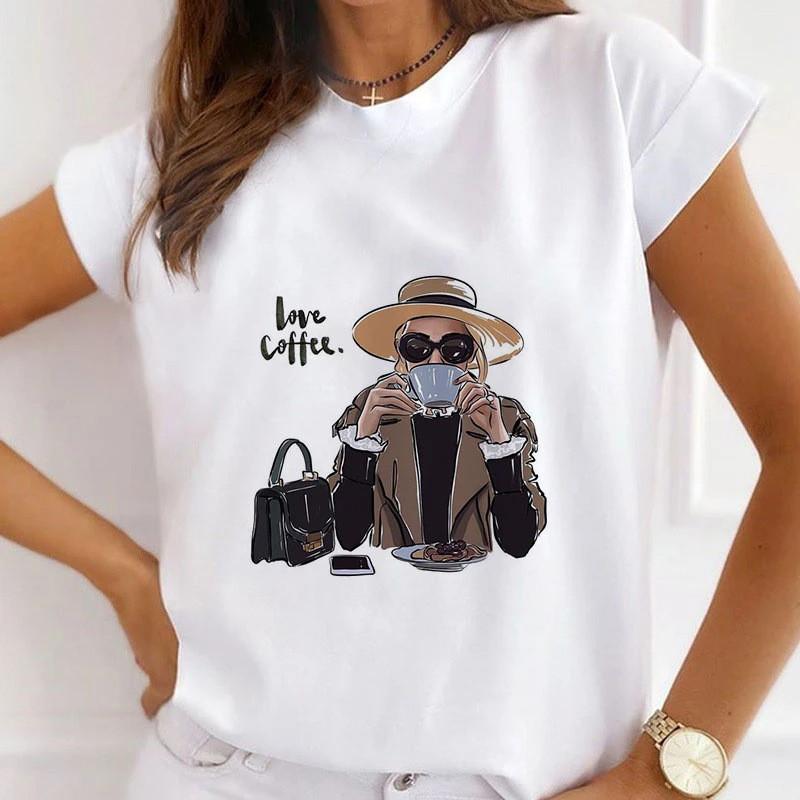 Новая европейская и американская мода городская девушка тренд круглый вырез короткий рукав женская футболка графические футболки топы