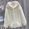 Пальто из овечьей шерсти женское зимнее утолщенное с капюшоном новое из искусственного кроличьего меха плюшевое легкое стеганое меховое