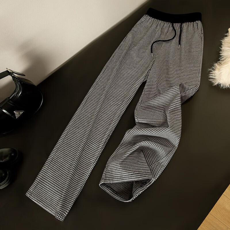 Women's Houndstooth Wide-Leg Drawstring Pants