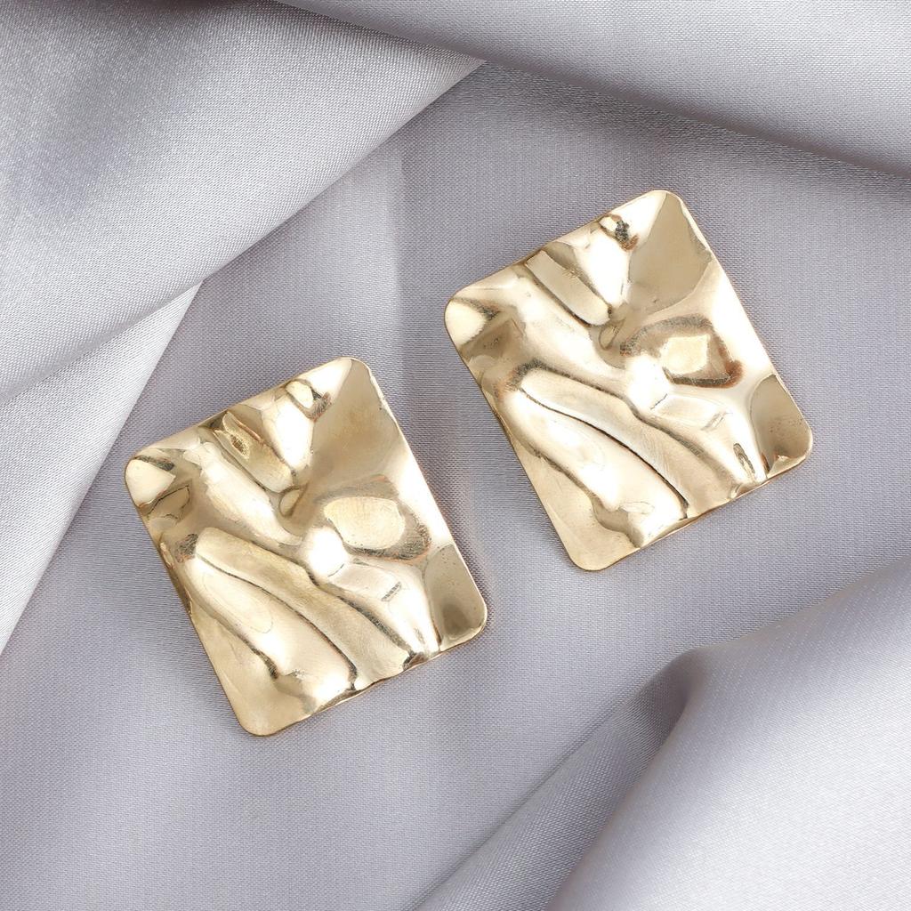 Трансграничные украшения Ins Плиссированные геометрические квадратные глянцевые серьги, Преувеличенные легкая роскошь, Высококлассные серьги-пусеты