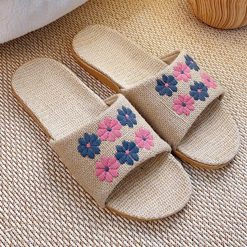 Ретро мода вышитые женские льняные тапочки