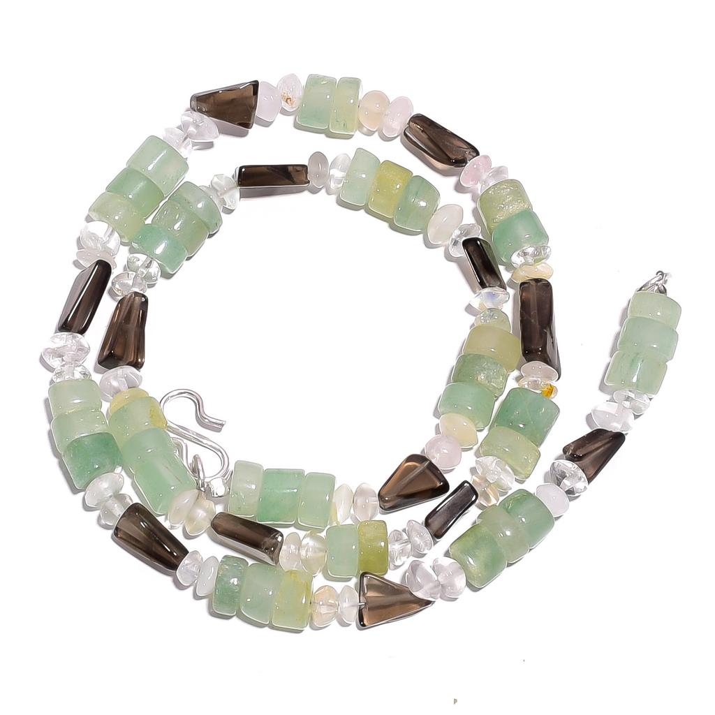 Natural Aventurine Moonstone Smoky Quartz Gemstone Beads Necklace 17" UB-4542 UB-4542