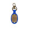 Ushikubo Kogei Snoopy Oval Leather 40mm Wide X 110mm Long X 4mm Keychain, Woodstock, Blue, Thick, SN-322
