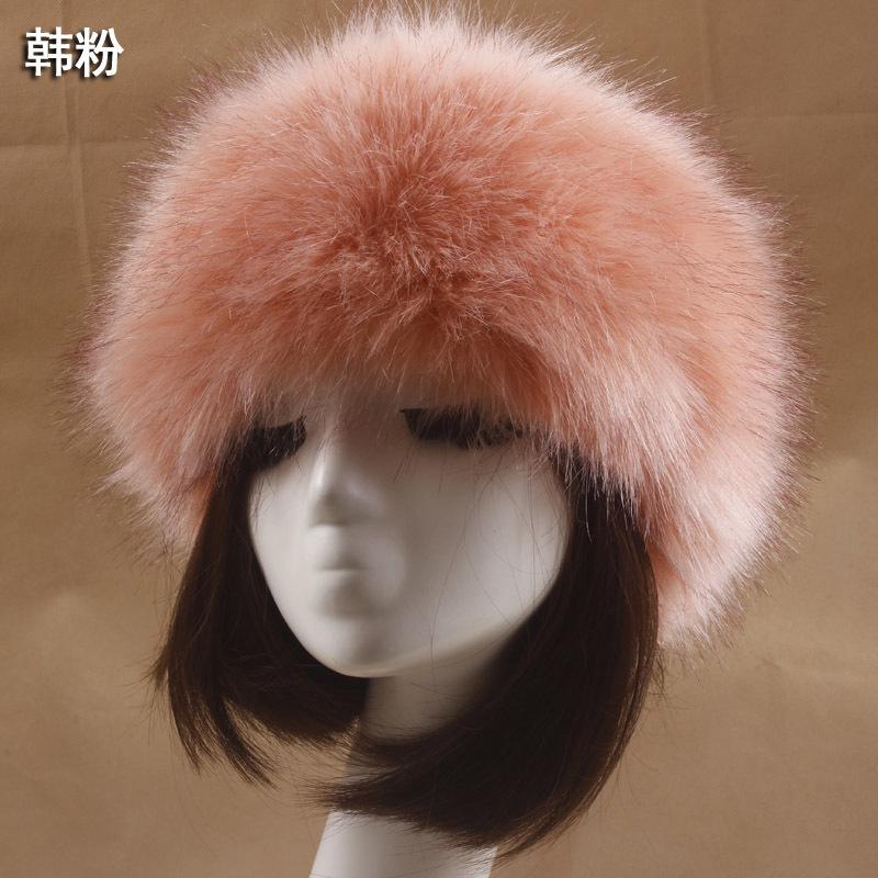 Autumn and winter imitation fur thickened hat, no empty top hat, warm hat ring, headgear, women's made fox fur brimless hat
