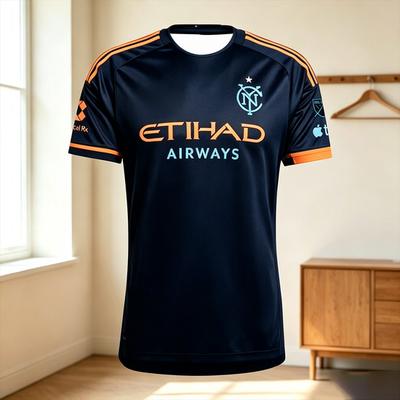 Мужская черная выездная футболка NYCFC с принтом Etihad Airways, быстросохнущая, с коротким рукавом, с круглым вырезом, тренировочная спортивная футболка для фанатов футбола