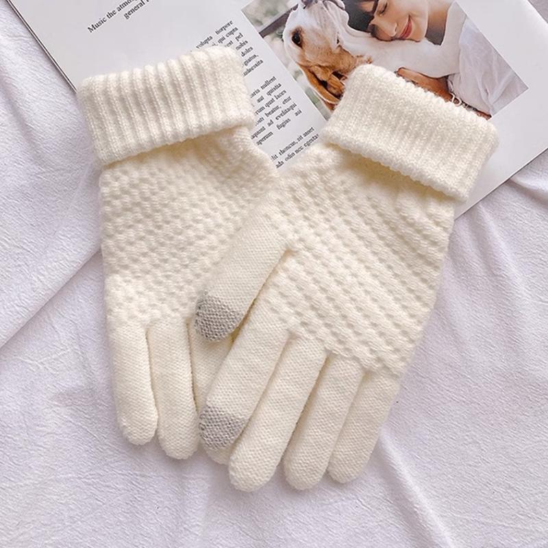 Winter Knit Gloves Plus Thick Fleece Lined Warm Cycling Gloves For Outdoor