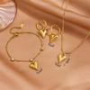 316L Stainless Steel Necklace for Women Vintage Heart Pendant Bracelet Earrings Shiny Zircon Anklet Trendy Wedding Party Shining Gold Color Jewelry