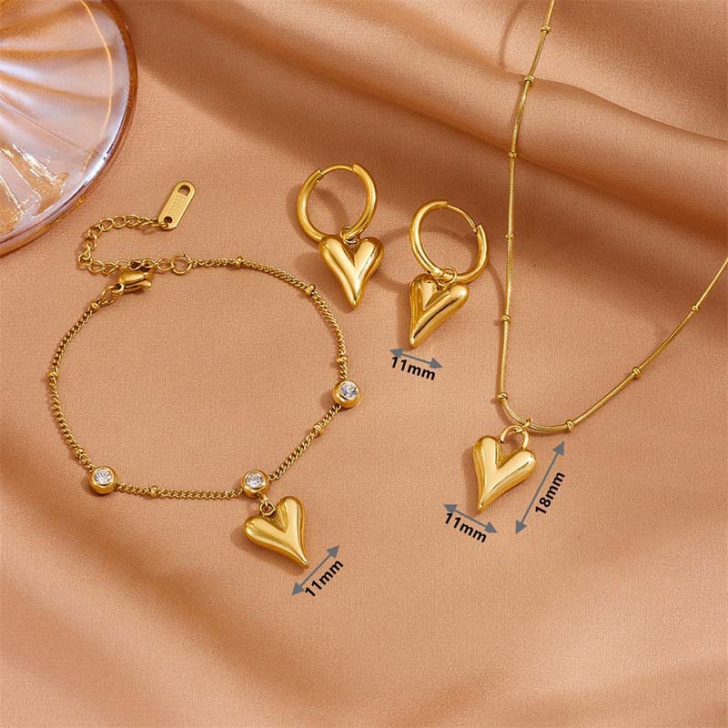 316L Stainless Steel Necklace for Women Vintage Heart Pendant Bracelet Earrings Shiny Zircon Anklet Trendy Wedding Party Shining Gold Color Jewelry