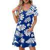 Women's Fashion Casual Printed With Pockets Bohemian Beach V-Neck Short Sleeve Dresses