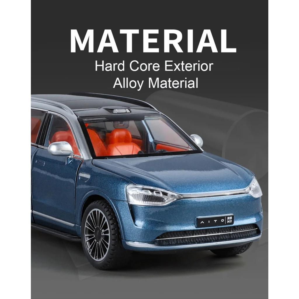 Модель автомобиля из литого под давлением сплава 1/24, AITO M9, съемные колеса, резиновые шины, светомузыкальный автомобиль, внедорожник, подарок на день рождения для детей