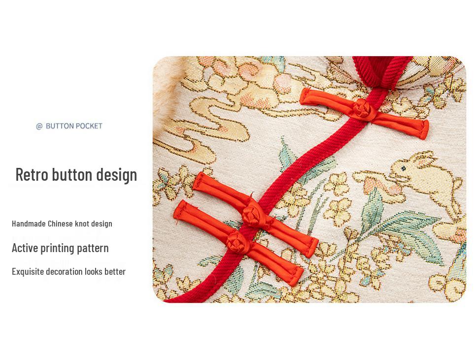 Детский водонепроницаемый двусторонний комбинезон: Стиль Китайского Нового года - Осенне-зимняя защитная одежда с нагрудником, грязеотталкивающая.