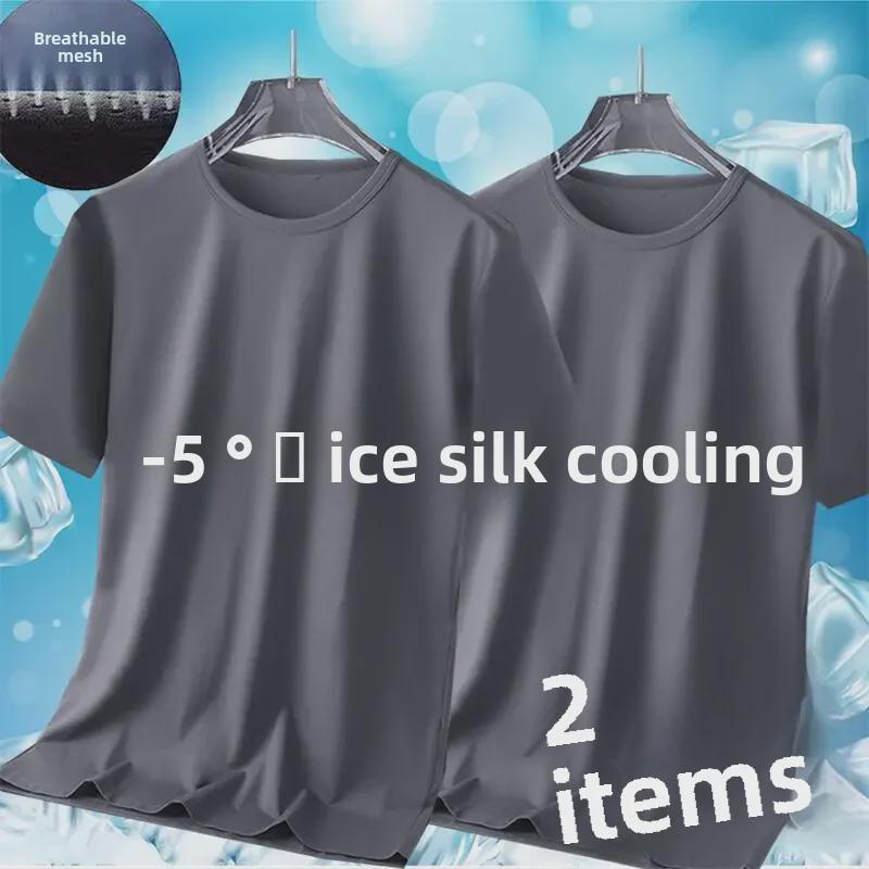 Футболка мужская Ice Silk Mesh: Однотонный, с коротким рукавом, свободный крой, большой размер, удобный, универсальный.