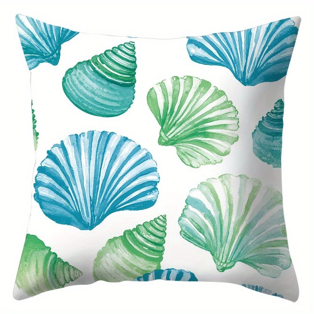 Watercolor Teal Seashell Throw Pillow Covers, Coastal Shell Print Cushion Cases, Fresh Beach Home Decor For Bedroom Living Room
