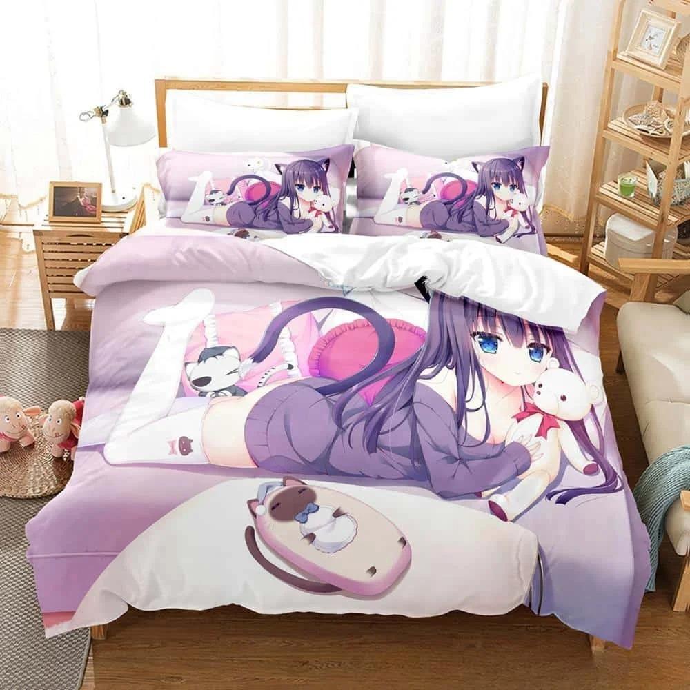 3D-печатный комплект постельного белья с рисунком аниме Kawaii Girls Yoisaki Kanade, комплект из трех предметов для взрослых и детей, комплект постельного белья для спальни, домашний текстиль