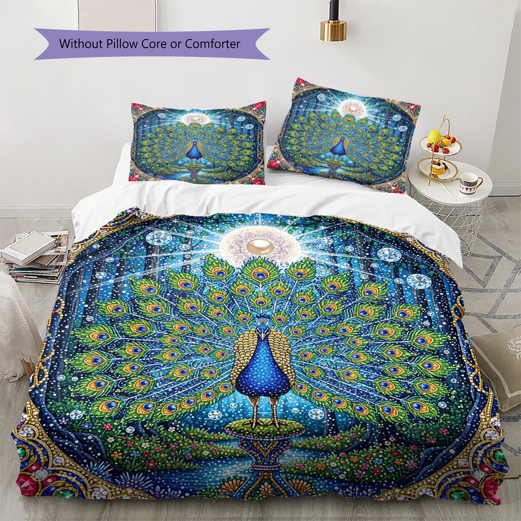 Flower Peacock Pattern Bedding Quilt Set Quilt Cover Pillowcase Home Decoration Gift (1 * duvet cover + 2 * pillowcase, without core)