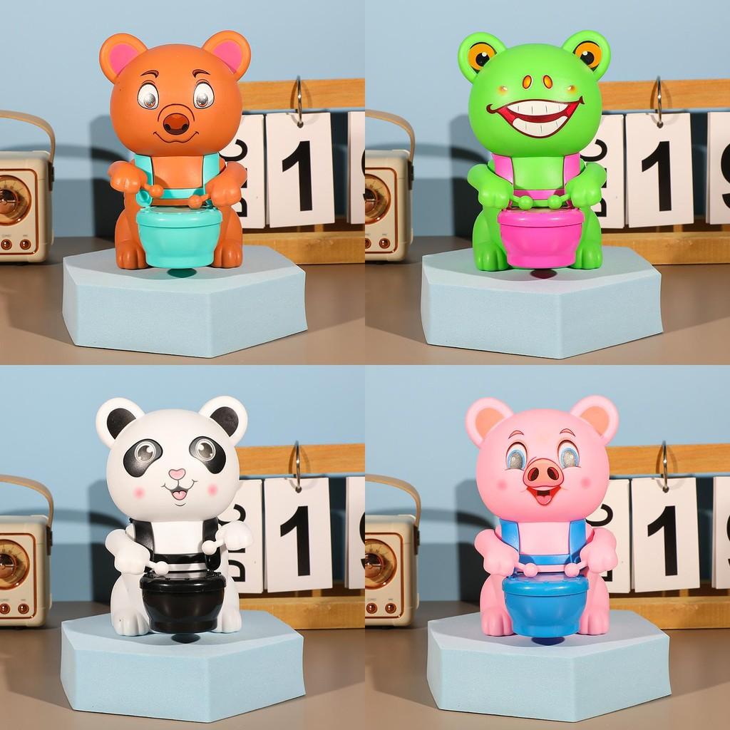 Пластиковая игрушка-барабан с ручным приводом в виде животных: свиньи и медведя, для малышей, для развития зрения и сенсорики