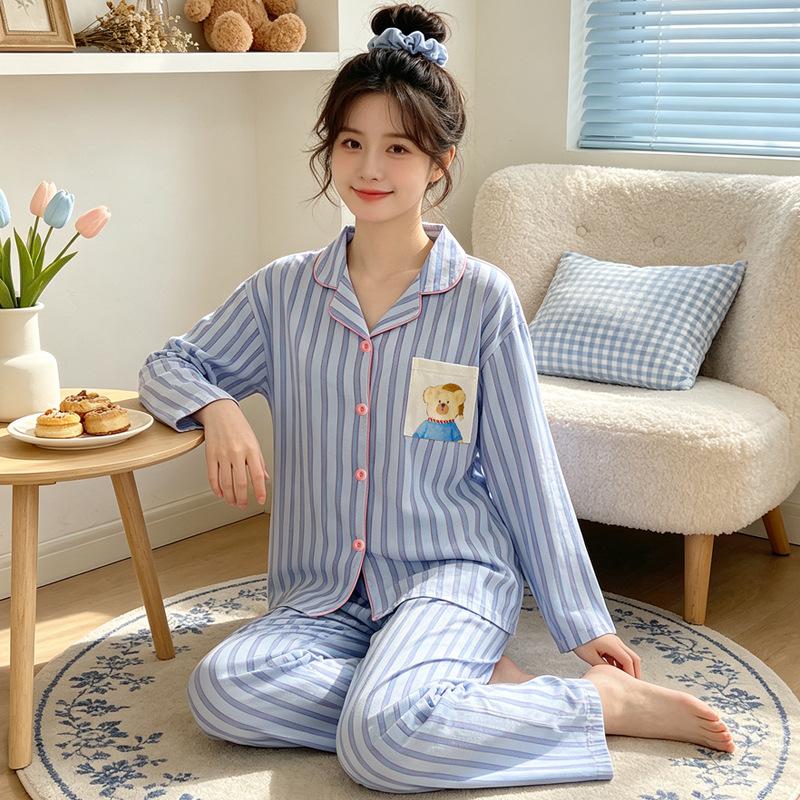 Cute baby elephant pajamas for women's spring and autumn cartoons, high-end pure cotton long-sleeved loungewear suits can be worn outside