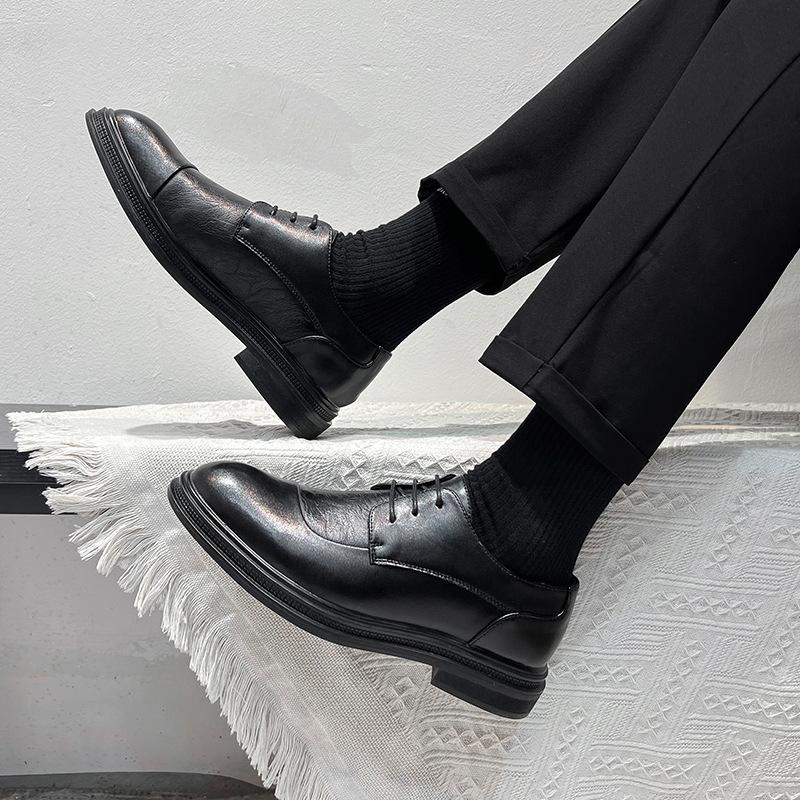 Повседневные кожаные туфли мужские британские остроносые деловые туфли для работы жениха свадебные парикмахерские черные кожаные туфли 19936