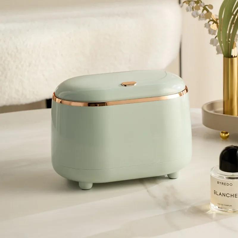 Мини настольный мусорный бак с крышкой, легкий роскошный пластиковый прессованный мусорный бак для ванной комнаты, офиса, спальни, гостиной