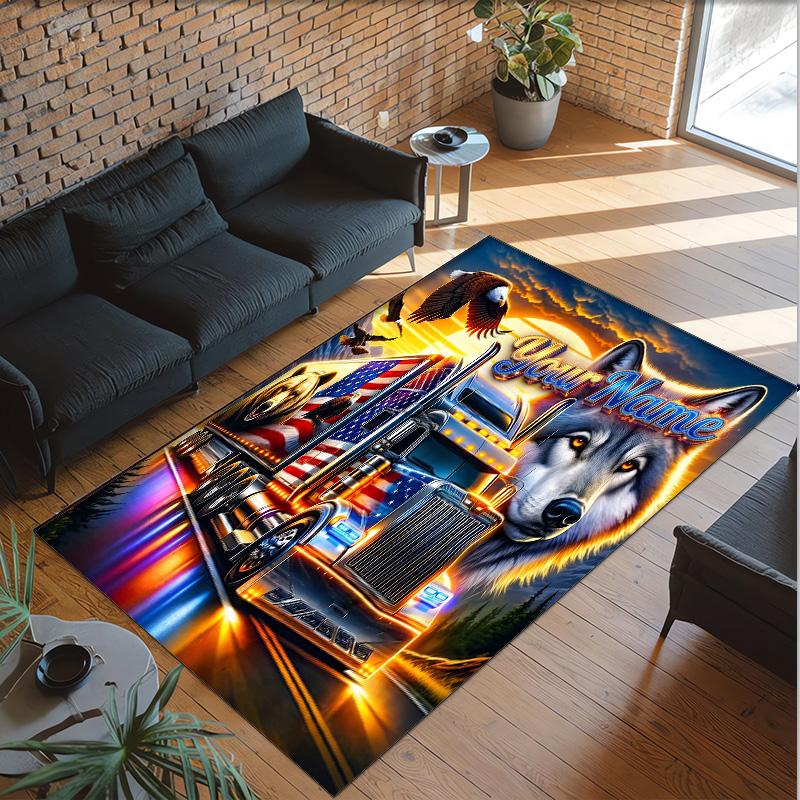 Truck Theme Crystal Velvet Rug Personalized Custom Name Text Soft Floor Mat Home Decor