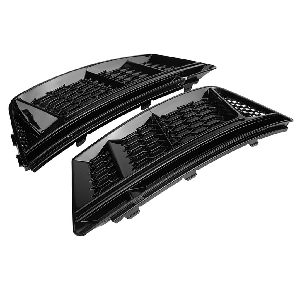 2pcs for S4 Style Glossy Black Front Bumper Fog Light Grilles for A4 B9 2017‑2018
