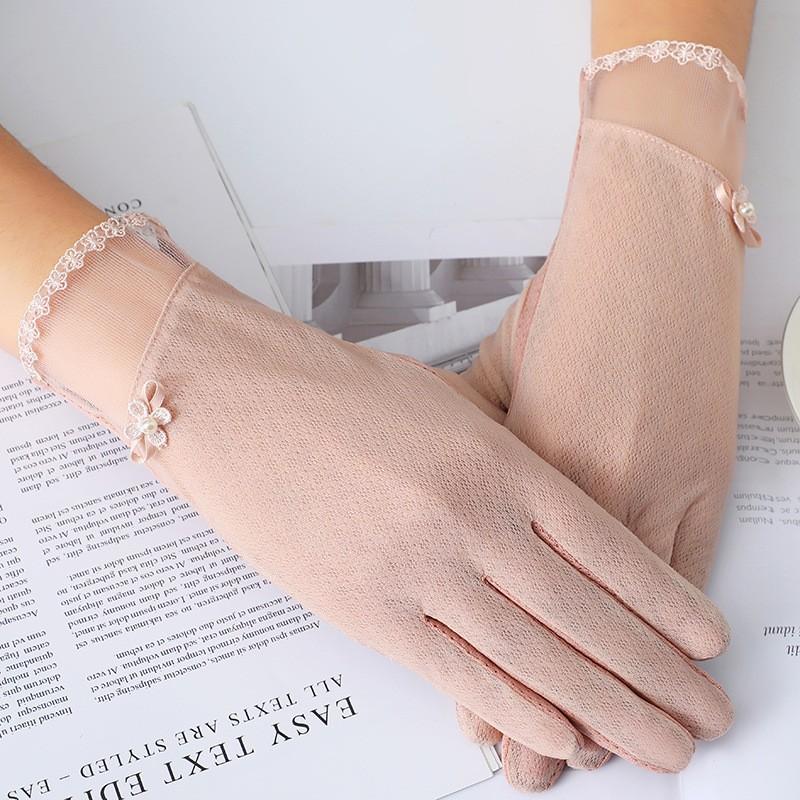 Женские перчатки для защиты от солнца Весенние и летние тонкие кружевные перчатки с сенсорным экраном Водительские дышащие уличные солнцезащитные велосипедные перчатки