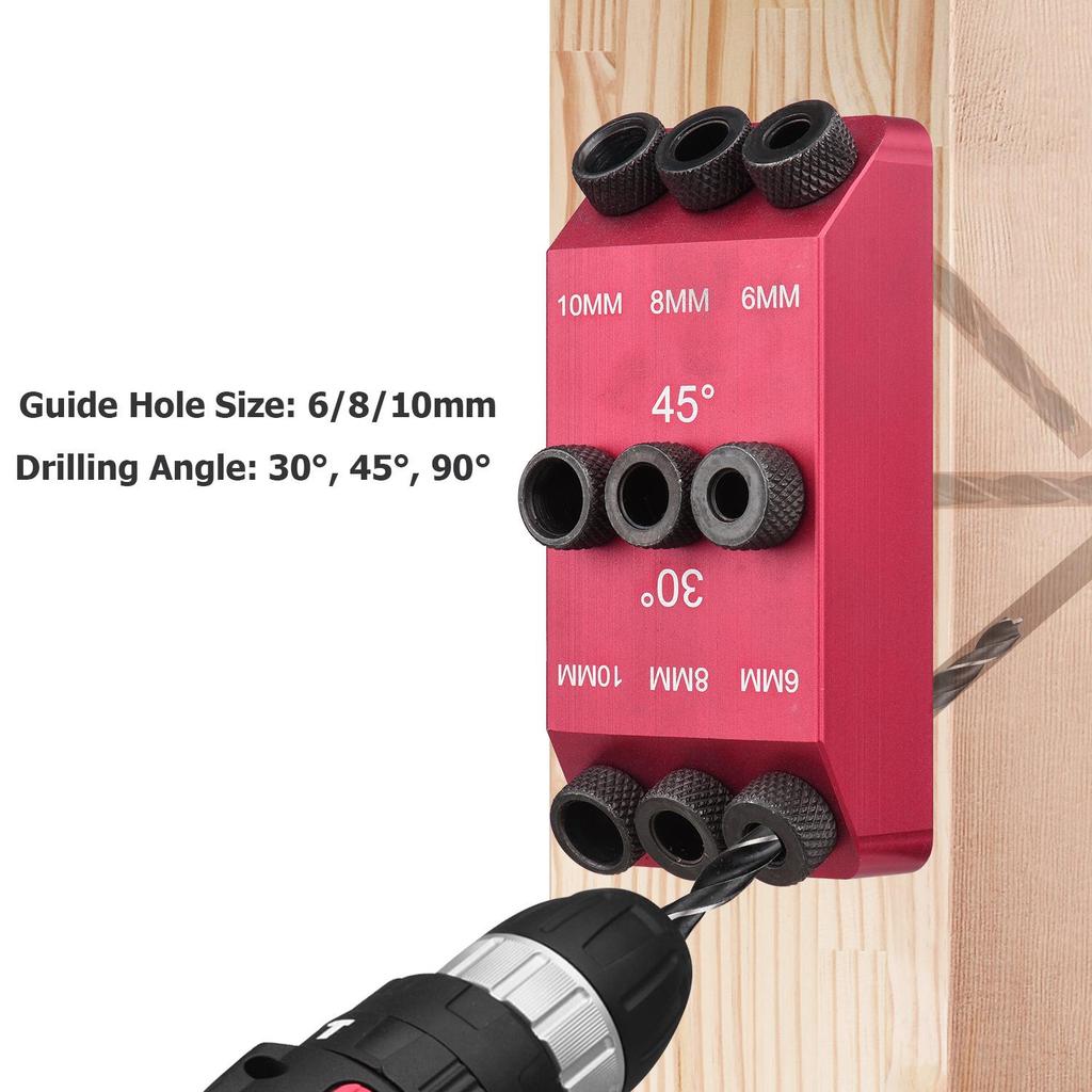 3pcs Drill Bits 6mm 8mm 10mm Drill + 30 45 90 Degree Guide Jig Drill Guide Pocket Hole Jig Woodwork Guides Multi Angle Positioner for Woodworking