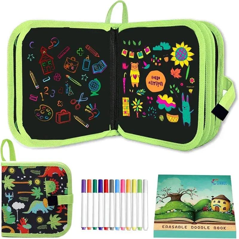 Erasable Doodle Book For Kidstoddlers Toys Reusable Drawing Pads With 12 Watercolor Pens Preschool Toy Trip Writing Painting Set