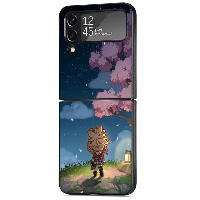 Case For Samsung Galaxy Zflip3 Z Flip 3 5g Zflip Z Flip 4 Flip3 Flip4 Genshin Impact Anime Cute Cover Black Cases Bumper
