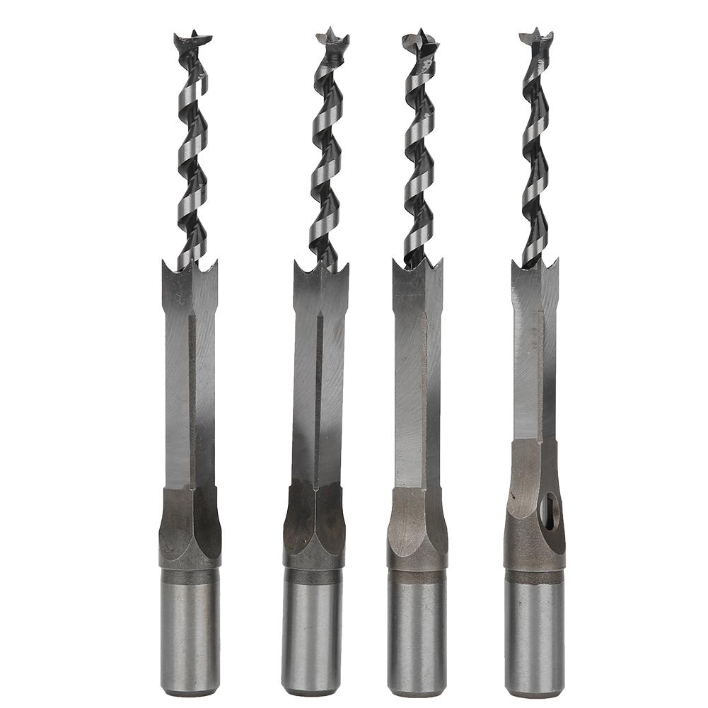 4Pcs Square Hole Drill Bits Woodworking Bearing Steel Wood Drilling Tools Set 11‑12.7mm